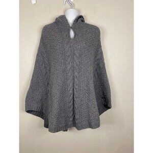 Eddie Bauer Lambswool Poncho Size M/L Gray Cable Knit Hooded Preppy Boho Cottage